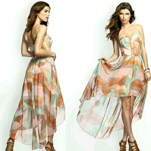 GUESS  Hi Low Chiffon Sweetheart Party Dress Pastels Demure SZ 12  EUC